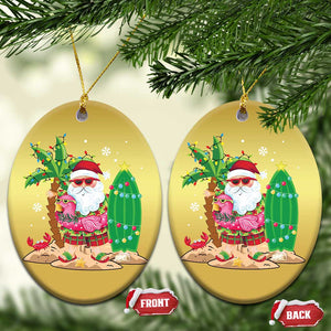 Xmas In Hawaii Christmas Ornament Flamingo Float Xmas Palm Tree Surfboard Cute Santa At Beach TS09 Oval Gold Print Your Wear