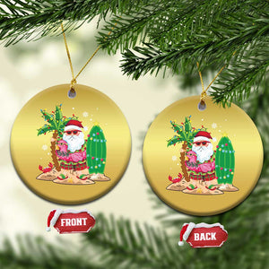 Xmas In Hawaii Christmas Ornament Flamingo Float Xmas Palm Tree Surfboard Cute Santa At Beach TS09 Circle Gold Print Your Wear