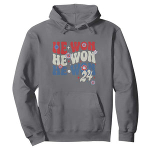 Trump US President He Won 2024 Groovy Retro Hoodie TS09 Charcoal Print Your Wear