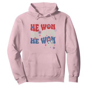 Trump US President He Won 2024 Groovy Retro Hoodie TS09 Light Pink Print Your Wear