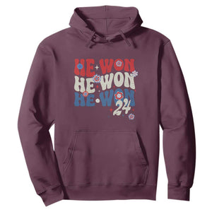 Trump US President He Won 2024 Groovy Retro Hoodie TS09 Maroon Print Your Wear