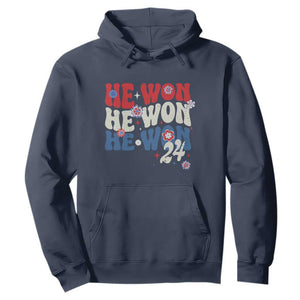 Trump US President He Won 2024 Groovy Retro Hoodie TS09 Navy Print Your Wear