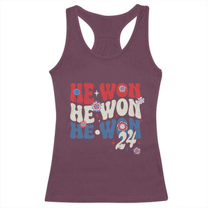 Trump US President He Won 2024 Groovy Retro Racerback Tank Top TS09 Maroon Print Your Wear