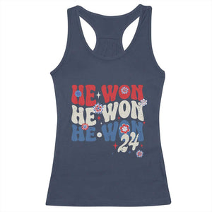 Trump US President He Won 2024 Groovy Retro Racerback Tank Top TS09 Navy Print Your Wear