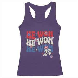 Trump US President He Won 2024 Groovy Retro Racerback Tank Top TS09 Purple Print Your Wear