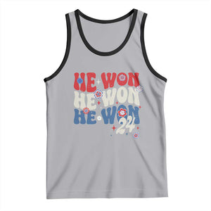 Trump US President He Won 2024 Groovy Retro Tank Top TS09 Athletic Heather Black Print Your Wear