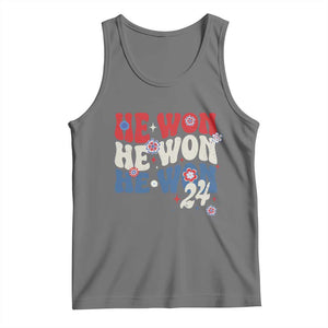 Trump US President He Won 2024 Groovy Retro Tank Top TS09 Black Heather Print Your Wear