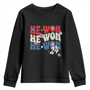 Trump US President He Won 2024 Groovy Retro Youth Sweatshirt TS09 Black Print Your Wear