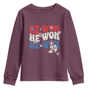 Trump US President He Won 2024 Groovy Retro Youth Sweatshirt TS09 Maroon Print Your Wear