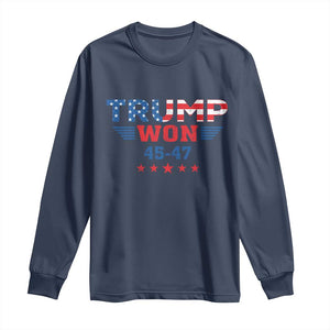 Trump Won 2024 Long Sleeve Shirt 45 47 President American Flag Patriotic TS09 Navy Print Your Wear