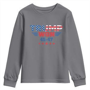Trump Won 2024 Youth Sweatshirt 45 47 President American Flag Patriotic TS09 Charcoal Print Your Wear