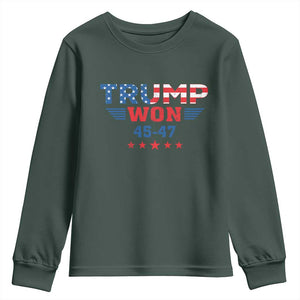 Trump Won 2024 Youth Sweatshirt 45 47 President American Flag Patriotic TS09 Dark Forest Green Print Your Wear