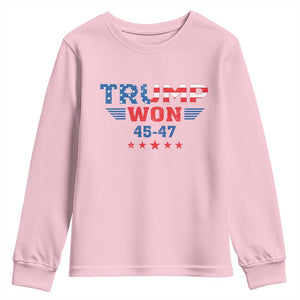 Trump Won 2024 Youth Sweatshirt 45 47 President American Flag Patriotic TS09 Light Pink Print Your Wear