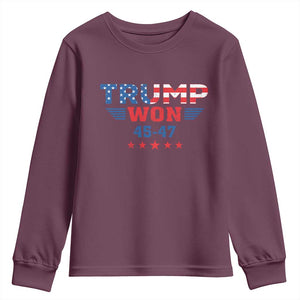 Trump Won 2024 Youth Sweatshirt 45 47 President American Flag Patriotic TS09 Maroon Print Your Wear