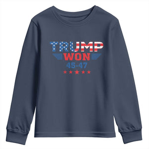 Trump Won 2024 Youth Sweatshirt 45 47 President American Flag Patriotic TS09 Navy Print Your Wear