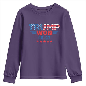 Trump Won 2024 Youth Sweatshirt 45 47 President American Flag Patriotic TS09 Purple Print Your Wear