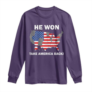 Trump Won 2024 Long Sleeve Shirt Trump Election Map 2024 He Won Take America Back TS09 Purple Print Your Wear