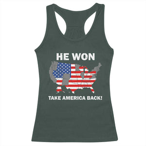 Trump Won 2024 Racerback Tank Top Trump Election Map 2024 He Won Take America Back TS09 Dark Forest Green Print Your Wear