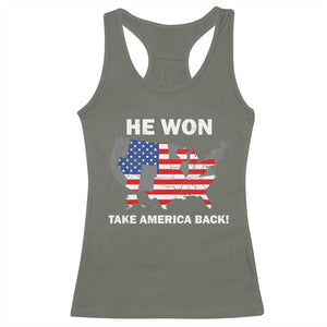 Trump Won 2024 Racerback Tank Top Trump Election Map 2024 He Won Take America Back TS09 Military Green Print Your Wear