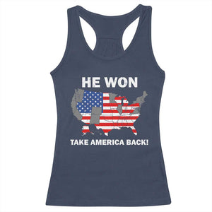 Trump Won 2024 Racerback Tank Top Trump Election Map 2024 He Won Take America Back TS09 Navy Print Your Wear