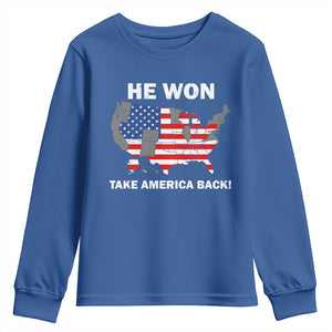 Trump Won 2024 Youth Sweatshirt Trump Election Map 2024 He Won Take America Back TS09 Royal Blue Print Your Wear