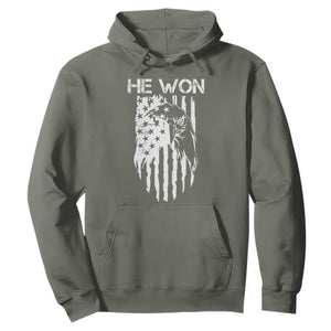 Trump Won 2024 Hoodie He Won Patriotic America Flag Eagle TS09 Military Green Print Your Wear