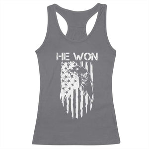 Trump Won 2024 Racerback Tank Top He Won Patriotic America Flag Eagle TS09 Charcoal Print Your Wear