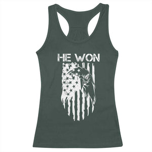 Trump Won 2024 Racerback Tank Top He Won Patriotic America Flag Eagle TS09 Dark Forest Green Print Your Wear