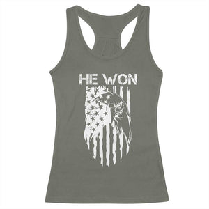 Trump Won 2024 Racerback Tank Top He Won Patriotic America Flag Eagle TS09 Military Green Print Your Wear