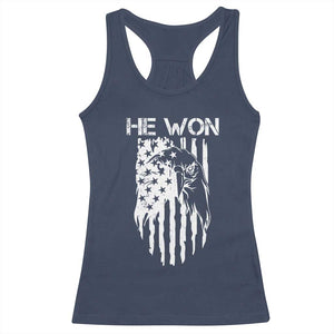 Trump Won 2024 Racerback Tank Top He Won Patriotic America Flag Eagle TS09 Navy Print Your Wear