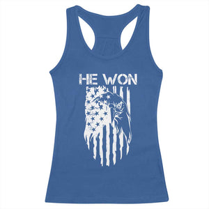 Trump Won 2024 Racerback Tank Top He Won Patriotic America Flag Eagle TS09 Royal Blue Print Your Wear