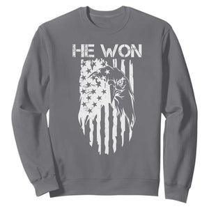 Trump Won 2024 Sweatshirt He Won Patriotic America Flag Eagle TS09 Charcoal Print Your Wear
