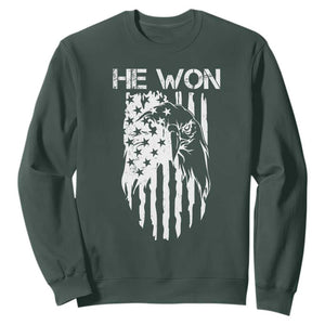 Trump Won 2024 Sweatshirt He Won Patriotic America Flag Eagle TS09 Dark Forest Green Print Your Wear