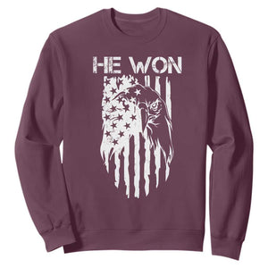Trump Won 2024 Sweatshirt He Won Patriotic America Flag Eagle TS09 Maroon Print Your Wear
