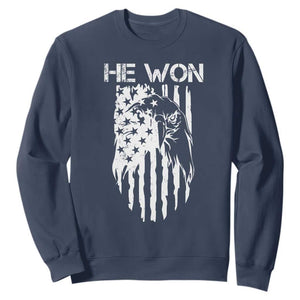 Trump Won 2024 Sweatshirt He Won Patriotic America Flag Eagle TS09 Navy Print Your Wear