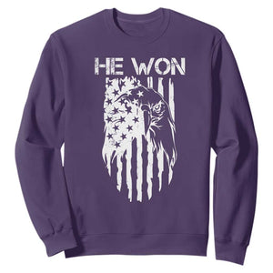 Trump Won 2024 Sweatshirt He Won Patriotic America Flag Eagle TS09 Purple Print Your Wear
