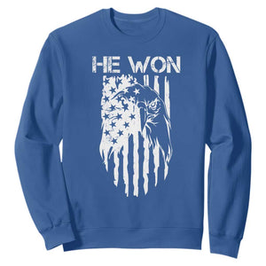 Trump Won 2024 Sweatshirt He Won Patriotic America Flag Eagle TS09 Royal Blue Print Your Wear
