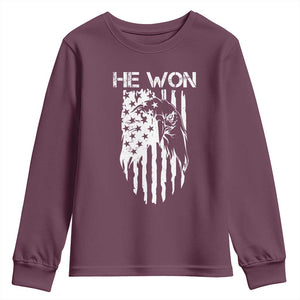 Trump Won 2024 Youth Sweatshirt He Won Patriotic America Flag Eagle TS09 Maroon Print Your Wear