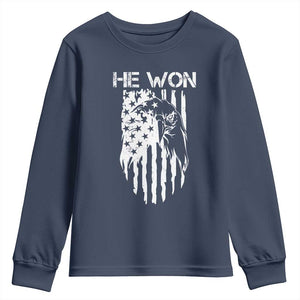 Trump Won 2024 Youth Sweatshirt He Won Patriotic America Flag Eagle TS09 Navy Print Your Wear