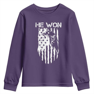 Trump Won 2024 Youth Sweatshirt He Won Patriotic America Flag Eagle TS09 Purple Print Your Wear