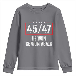 Trump Won 2024 Youth Sweatshirt 45 47 He Won He Won Again TS09 Charcoal Print Your Wear