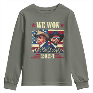 Trump Vance Cowboy We Won 2024 Youth Sweatshirt TS09 Military Green Print Your Wear