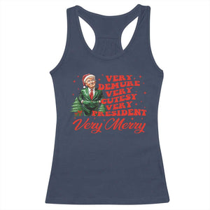 Christmas Trump Racerback Tank Top Very Demure Very Cutesy Very President Very Merry TS09 Navy Print Your Wear