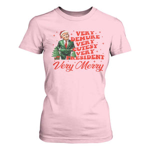 Christmas Trump T Shirt For Women Very Demure Very Cutesy Very President Very Merry TS09 Light Pink Print Your Wear