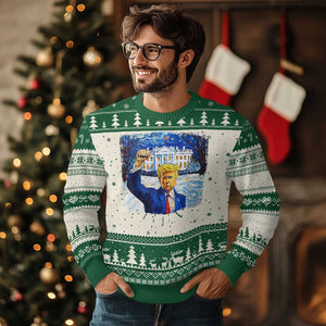 Trump 2024 Ugly Christmas Sweater Christmas Starry Night Vincent Van Gogh TS09 Green Print Your Wear