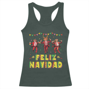 Funny Mexico Xmas Trump Racerback Tank Top Feliz Navidad Trump Dancing TS09 Dark Forest Green Print Your Wear