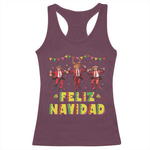Funny Mexico Xmas Trump Racerback Tank Top Feliz Navidad Trump Dancing TS09 Maroon Print Your Wear