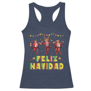Funny Mexico Xmas Trump Racerback Tank Top Feliz Navidad Trump Dancing TS09 Navy Print Your Wear