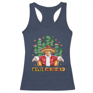 Funny Mexico Xmas Trump Racerback Tank Top Feliz Navidad Trump Santa TS09 Navy Print Your Wear