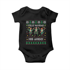 Funny Mexico Xmas Trump Baby Onesie Feliz Navidad Mis Amigo Trump Dancing TS09 Black Print Your Wear